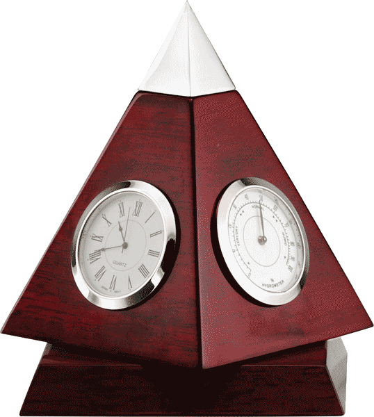 Rotating Rosewood Pyramid Clock Awards Unlimited