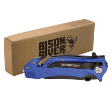 Bison River Rescue Knife with stainless steel blade, glass breaker and setbelt cutter.