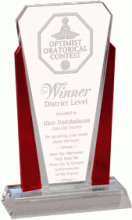 Apollo crystal award with red columns