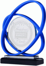 Blue Saturn glass and aluminum award
